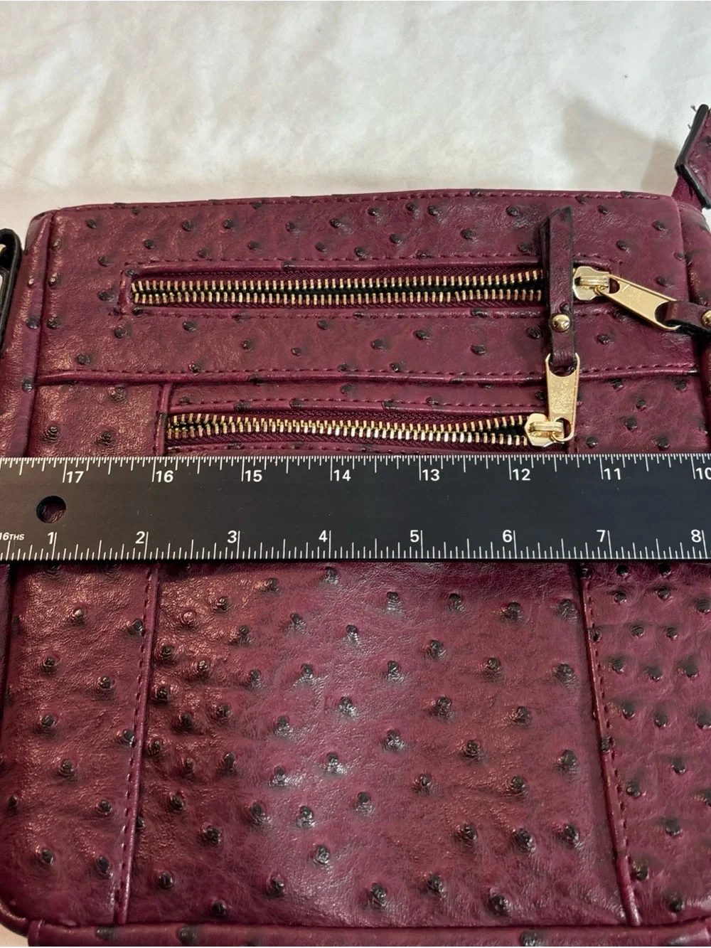 Cato Women's Crossbody Bag in Burgundy Faux Ostrich Leather - Classic Everyday